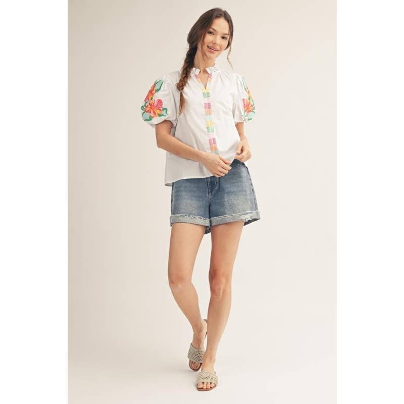 Puff Sleeve Embroidered Top