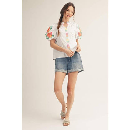 Puff Sleeve Embroidered Top
