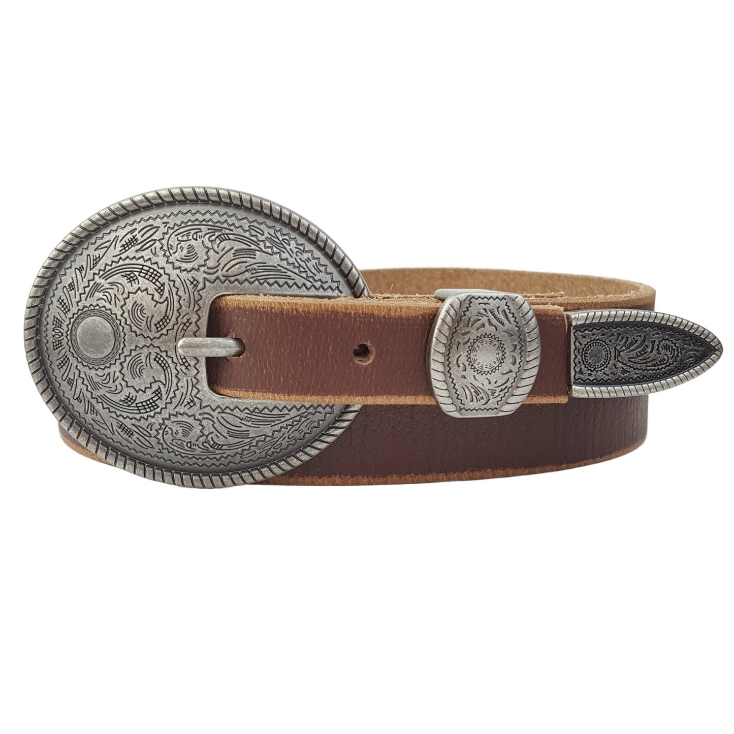 Vintage Antique Floral Buckle Leather Belt