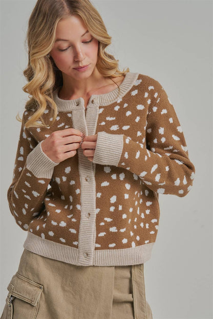 Deer Print Button Down Cardigan