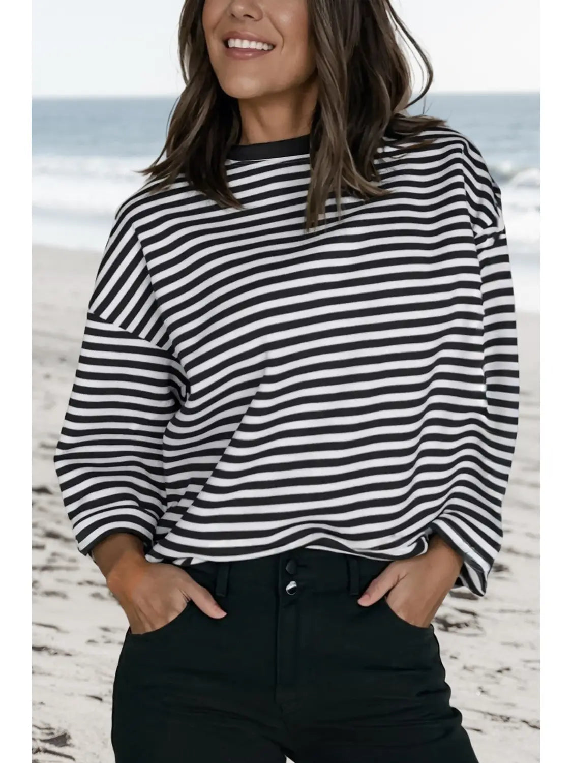 Striped Tied Bow Back Drop Shoulder Tee