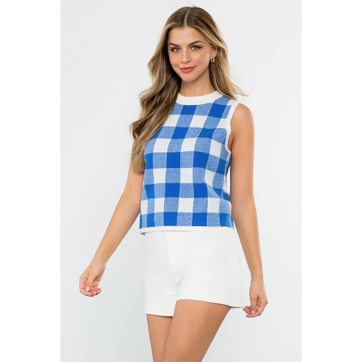 Checkered Knit Sleeveless Top