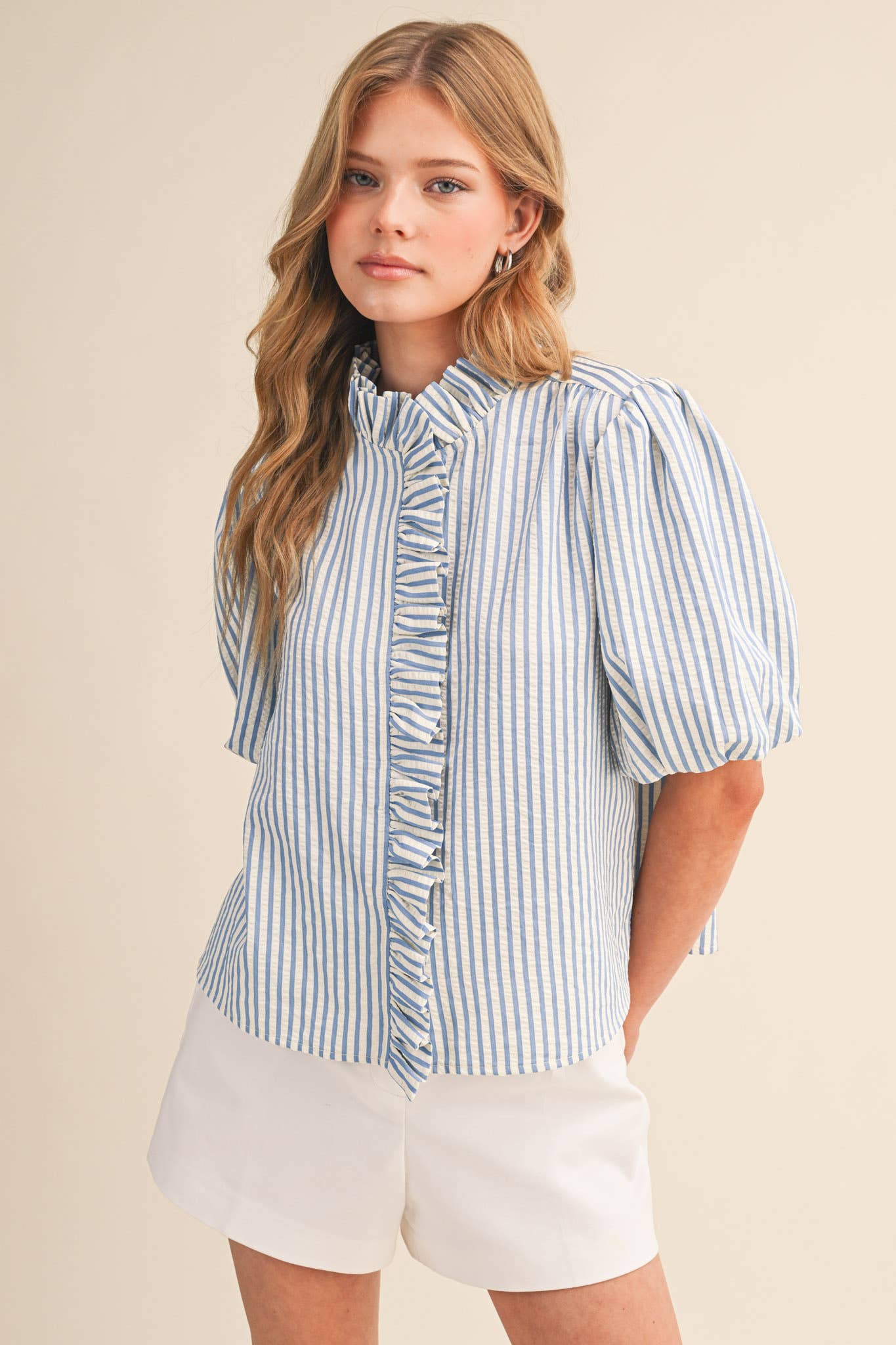 Striped Ruffle Button Down Top