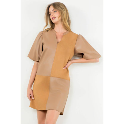 Mixed Media Puff Sleeve Dress