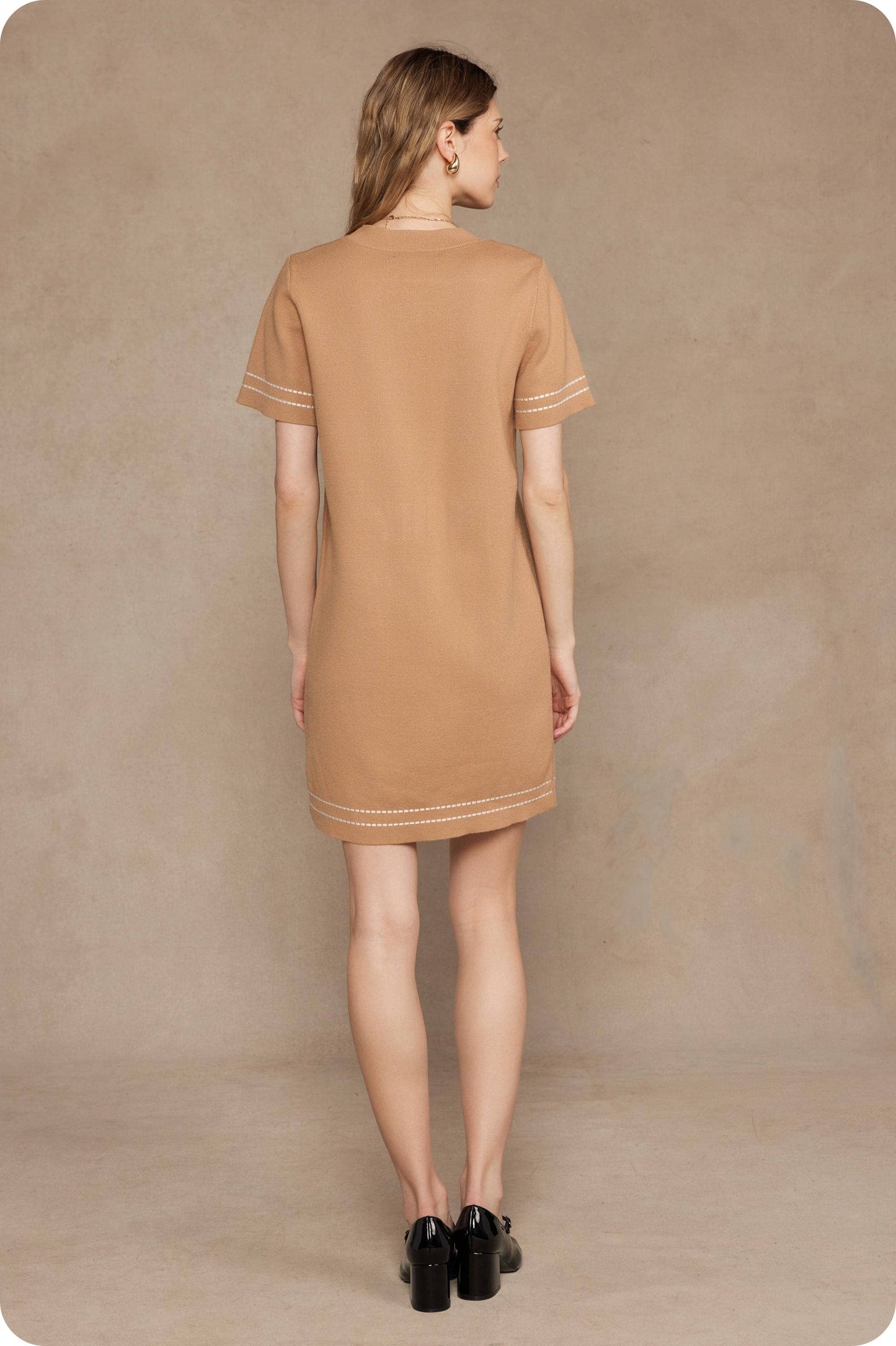 Thick Stitch Embroidery Knit Tee Mini Dress