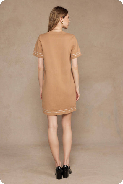 Thick Stitch Embroidery Knit Tee Mini Dress