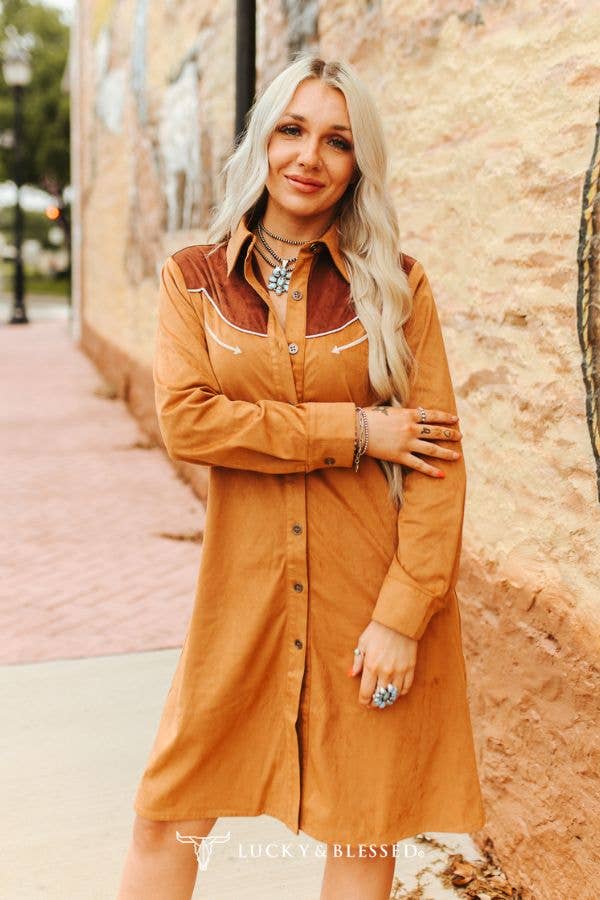 LUCKY & BLESSED Suede Western Yoke Dress