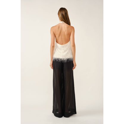 Crisscross Halter Neck Feather Fringe Top