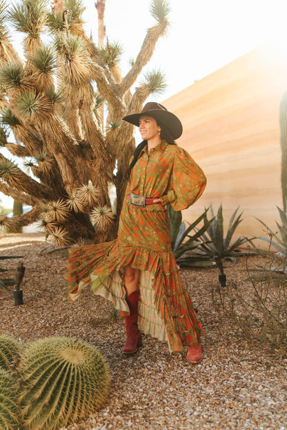 Olive Retro Cowboy Mesh Skirt