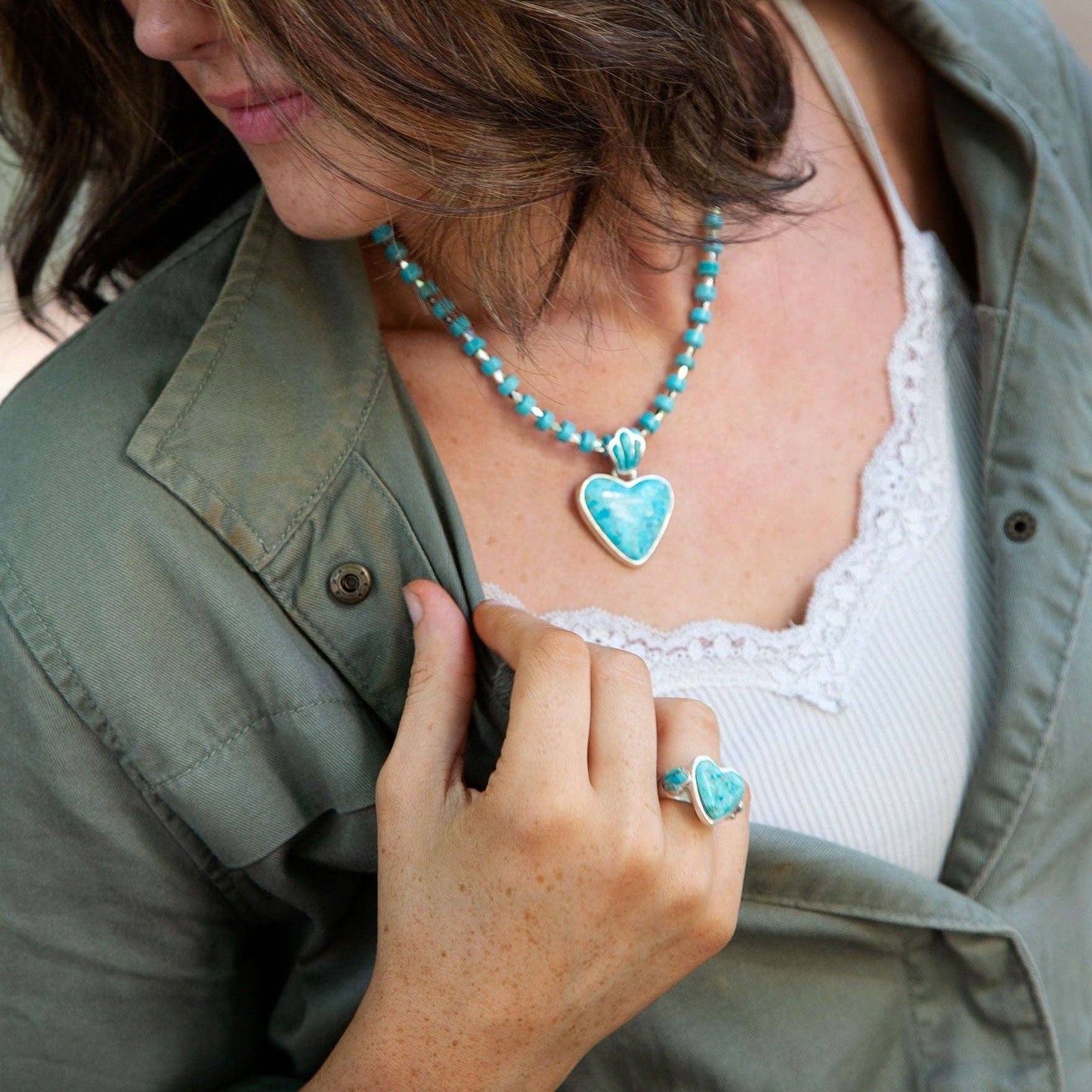 Barse Jewelry Blue Turquoise Heart Silver Pendant Necklace