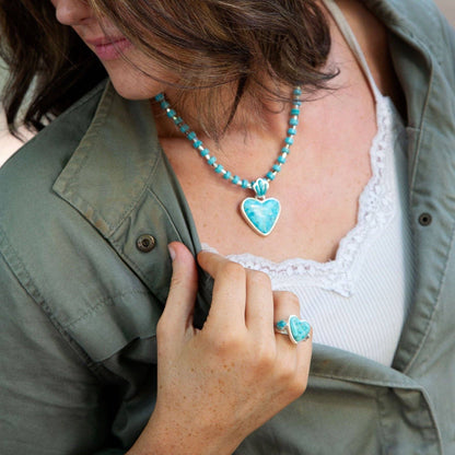 Barse Jewelry Blue Turquoise Heart Silver Pendant Necklace