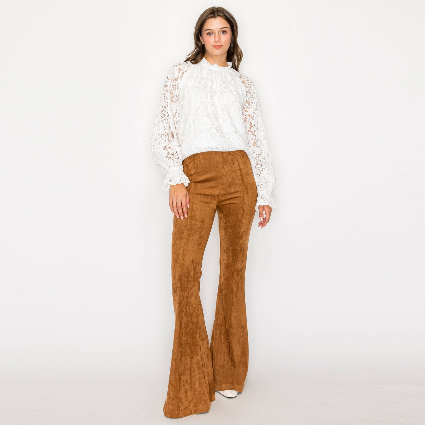 Camel Suede Boot Cut Pants
