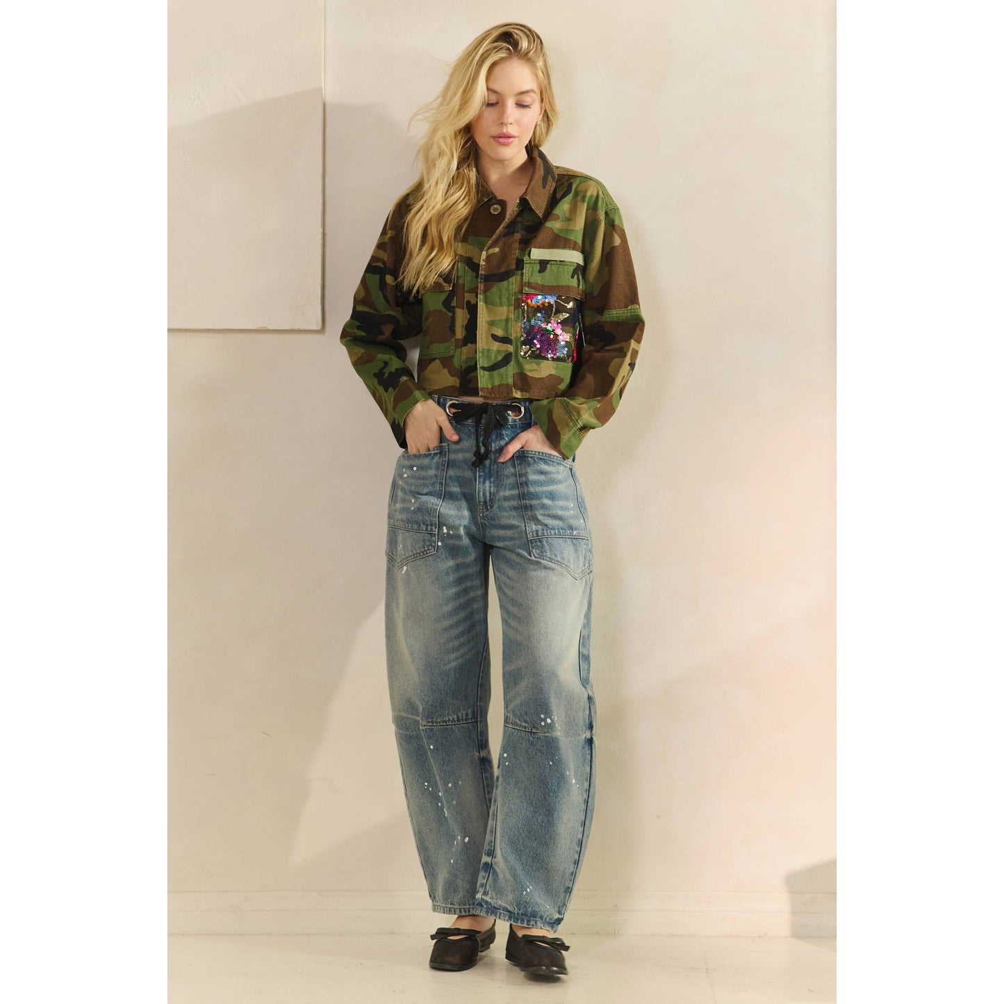 Camo Sequins Contrast Jacket