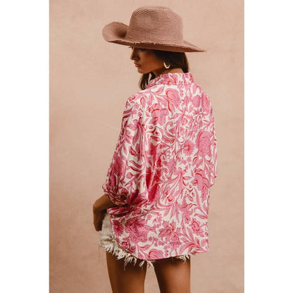 FLORAL PRINT SHORT DOLMAN SLEEVES BLOUSE