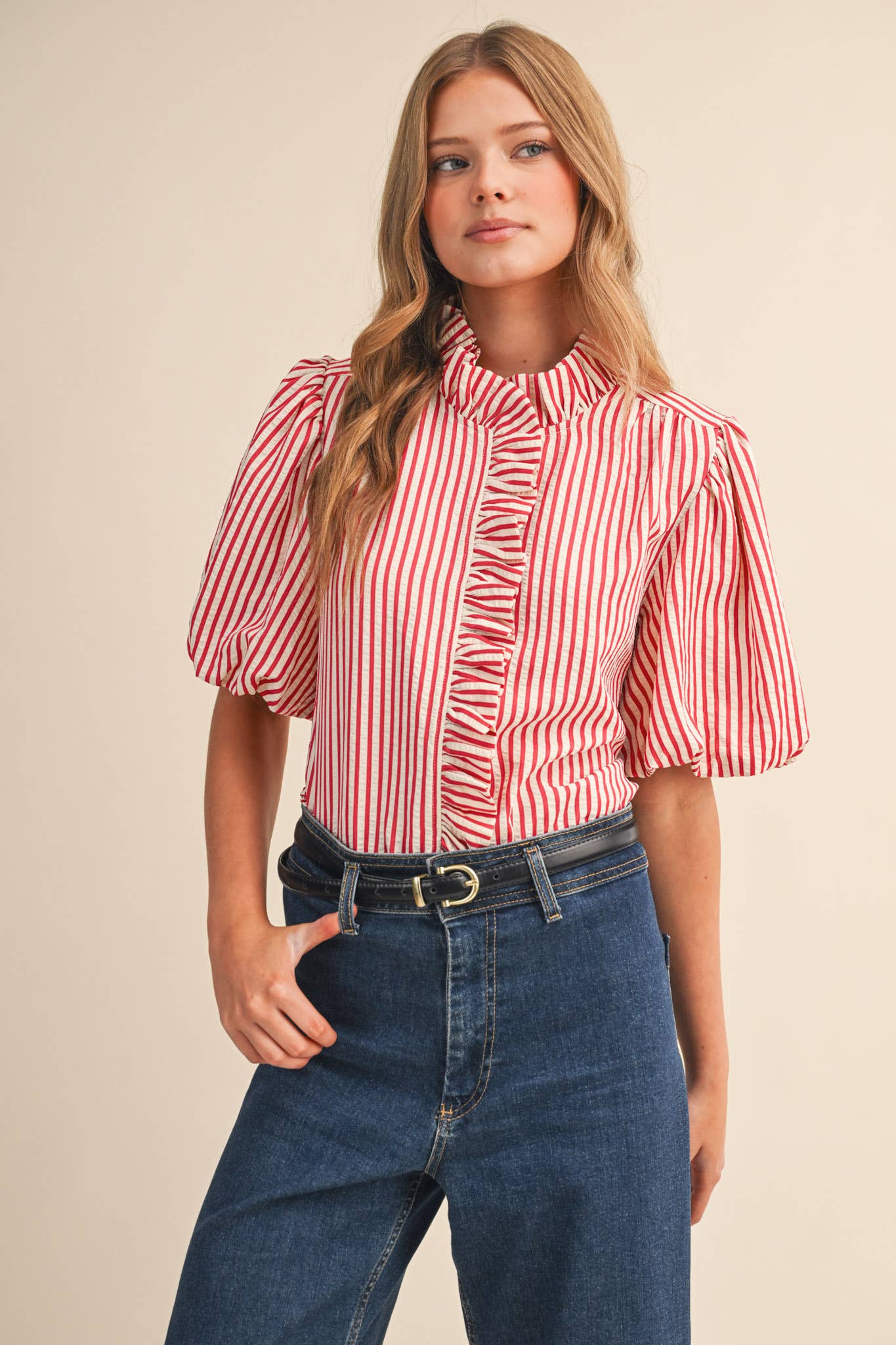 Striped Ruffle Button Down Top