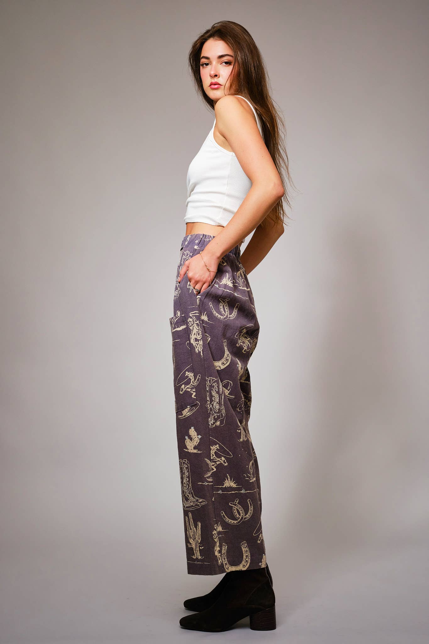 Western Motif Wide Leg Pants