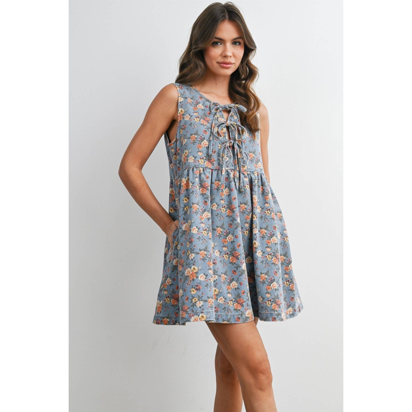 Floral Tie-Front Babydoll Dress