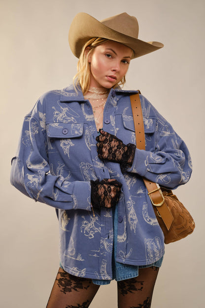 All Over Western Long Sleeve Loose Fit Shacket