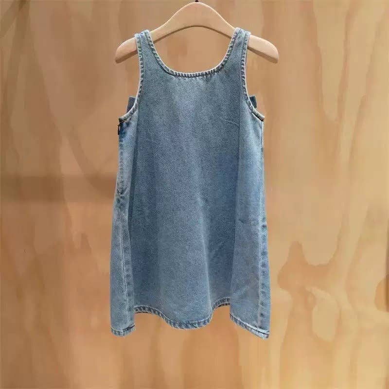 Girl's Denim Bow Sleeveless Dress