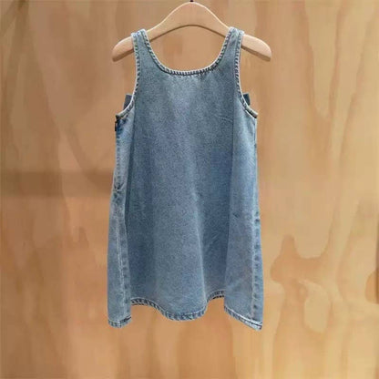 Girl's Denim Bow Sleeveless Dress