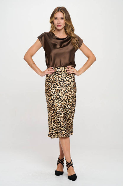Leopard Print A Line Midi Skirt