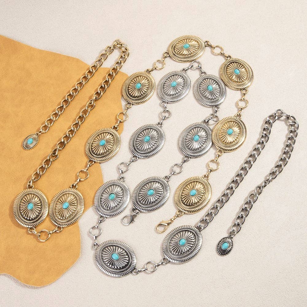 Ornate Western Concho Disc Chain Belt