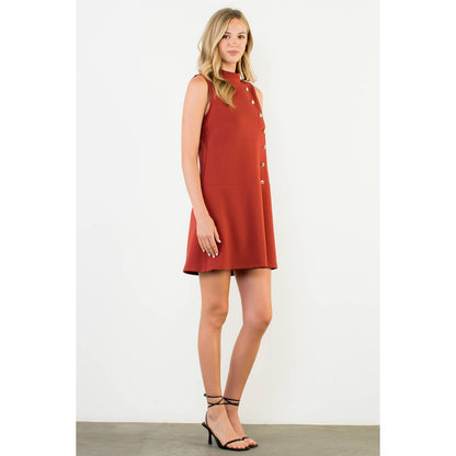 Button Detail High Neck Sleeveless Dress