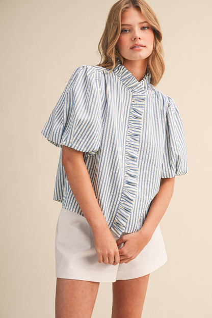 Striped Ruffle Button Down Top