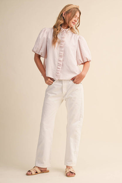 Striped Ruffle Button Down Top