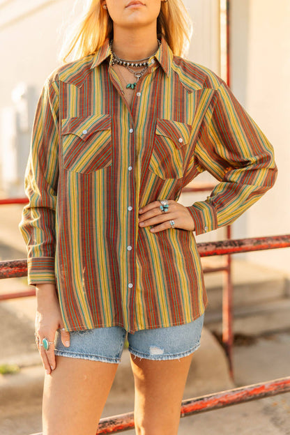 Turquoise Haven Olive Vintage Stripe Top