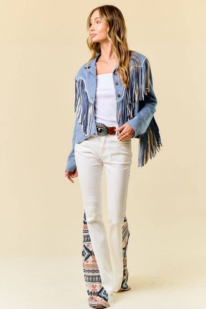 Denim Blue Two Tone Fringe Jacket