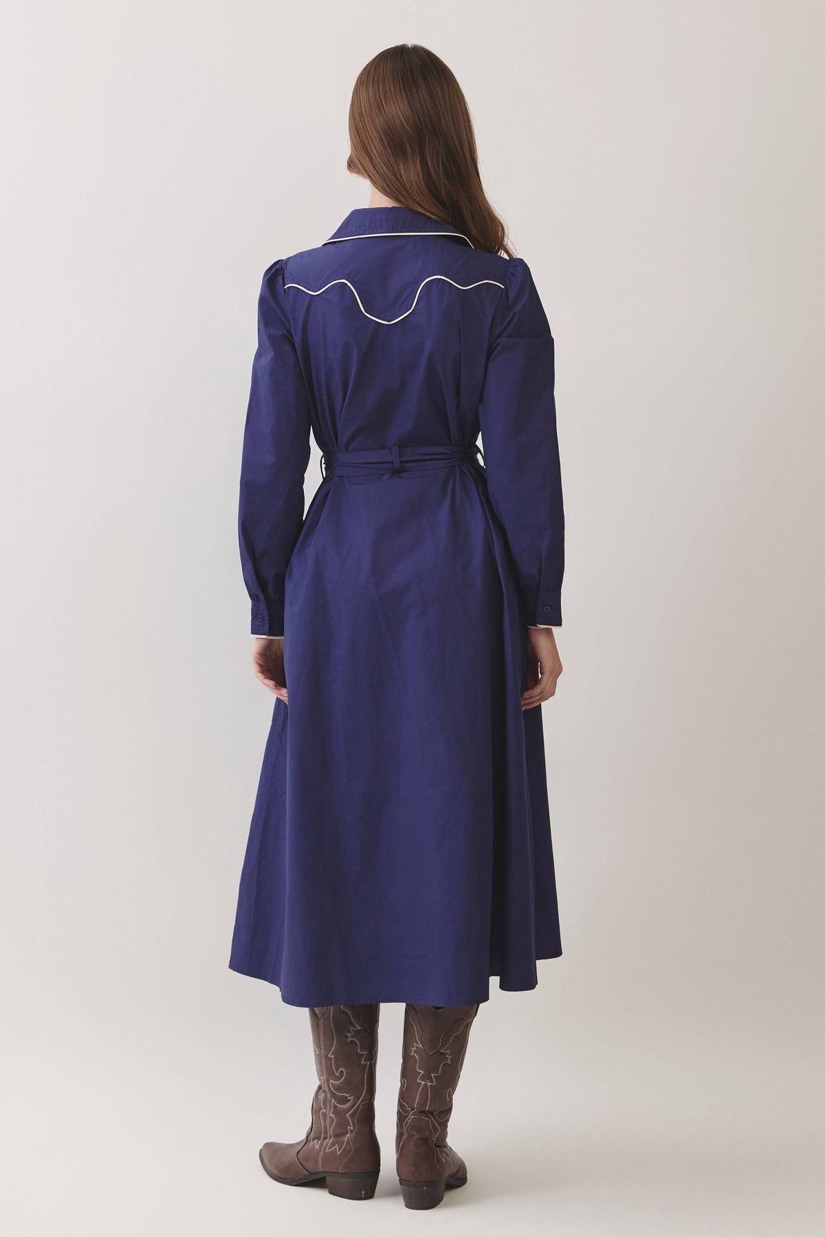 TCEC Contrast Piped Shirt Midi Dress
