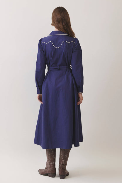 TCEC Contrast Piped Shirt Midi Dress