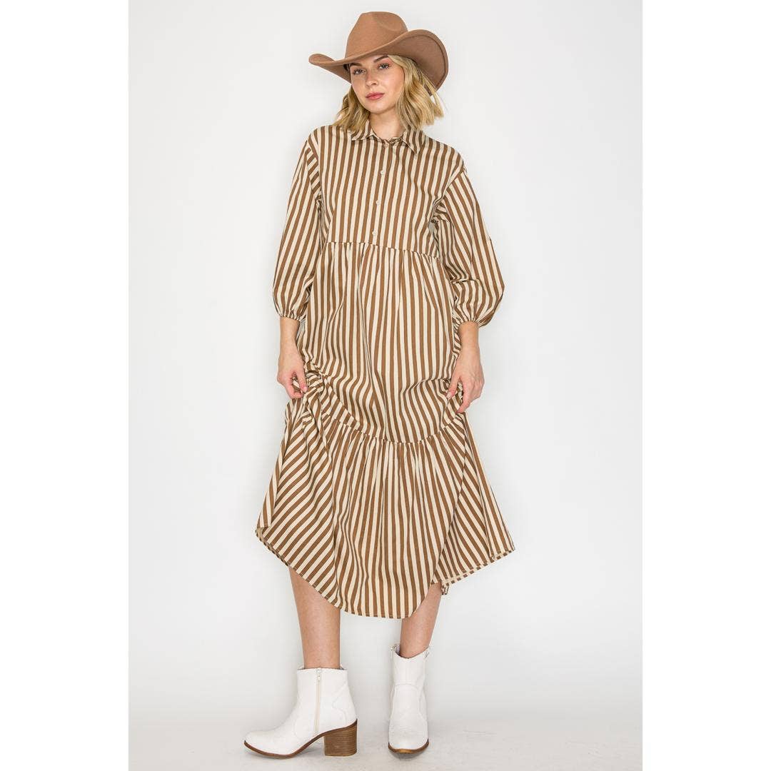 Western Stripe Tiered Maxi Dress