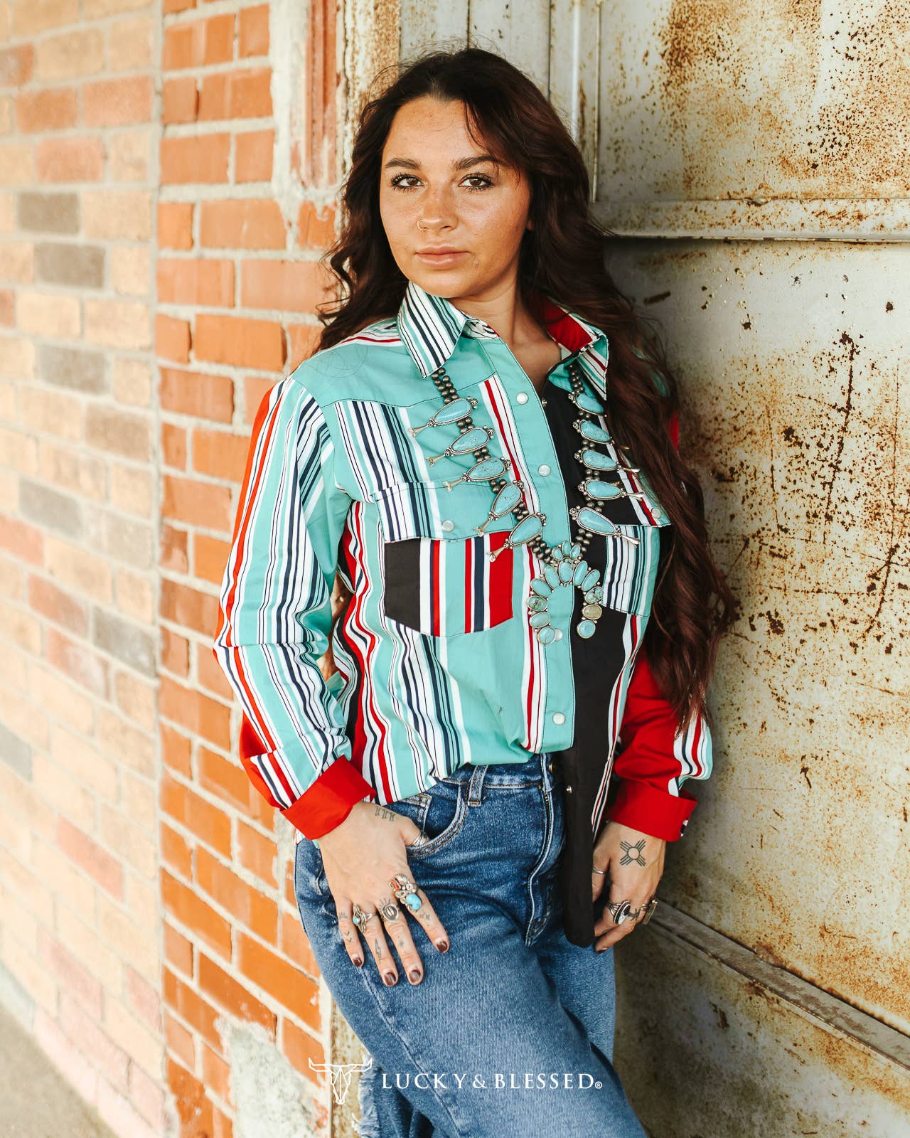 Turquoise Serape Retro 90s Western Top