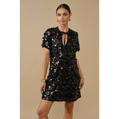 Sequin Tie-Neck Mini Dress