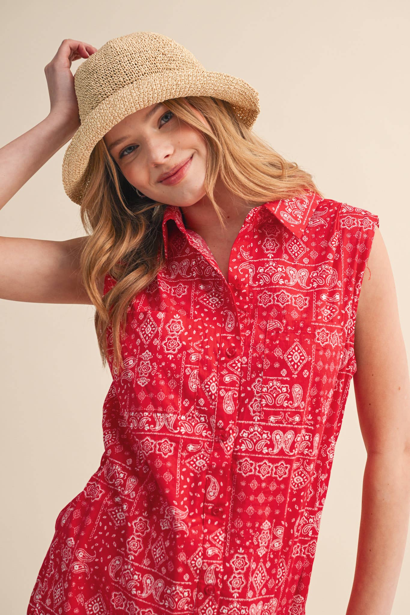 Bandana Print Button Front Romper