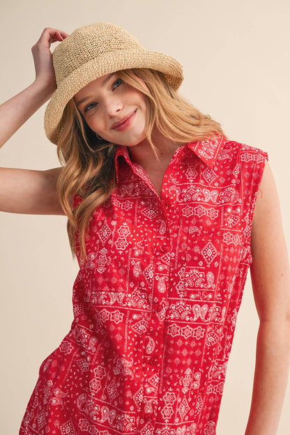 Bandana Print Button Front Romper