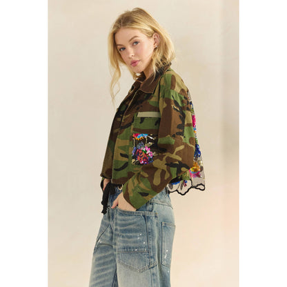 Camo Sequins Contrast Jacket