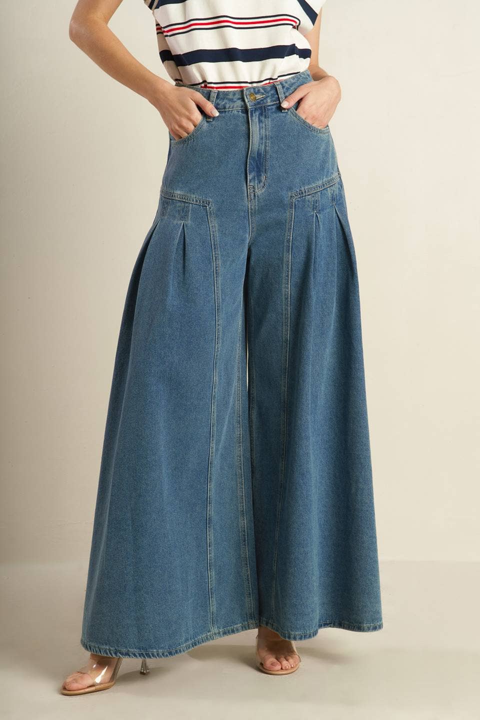 Wide leg washed denim pant