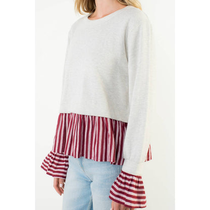 Striped Peplum Mixed Media Top