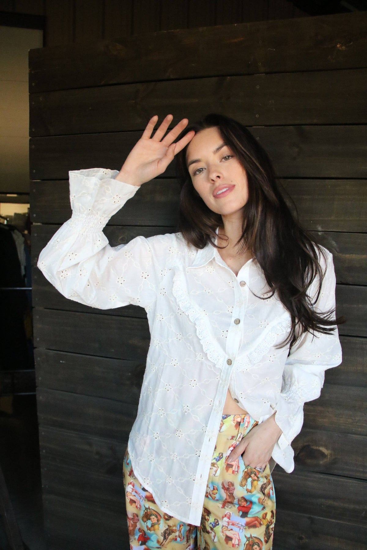 Turquoise Haven Ivory Ruffle Western Blouse