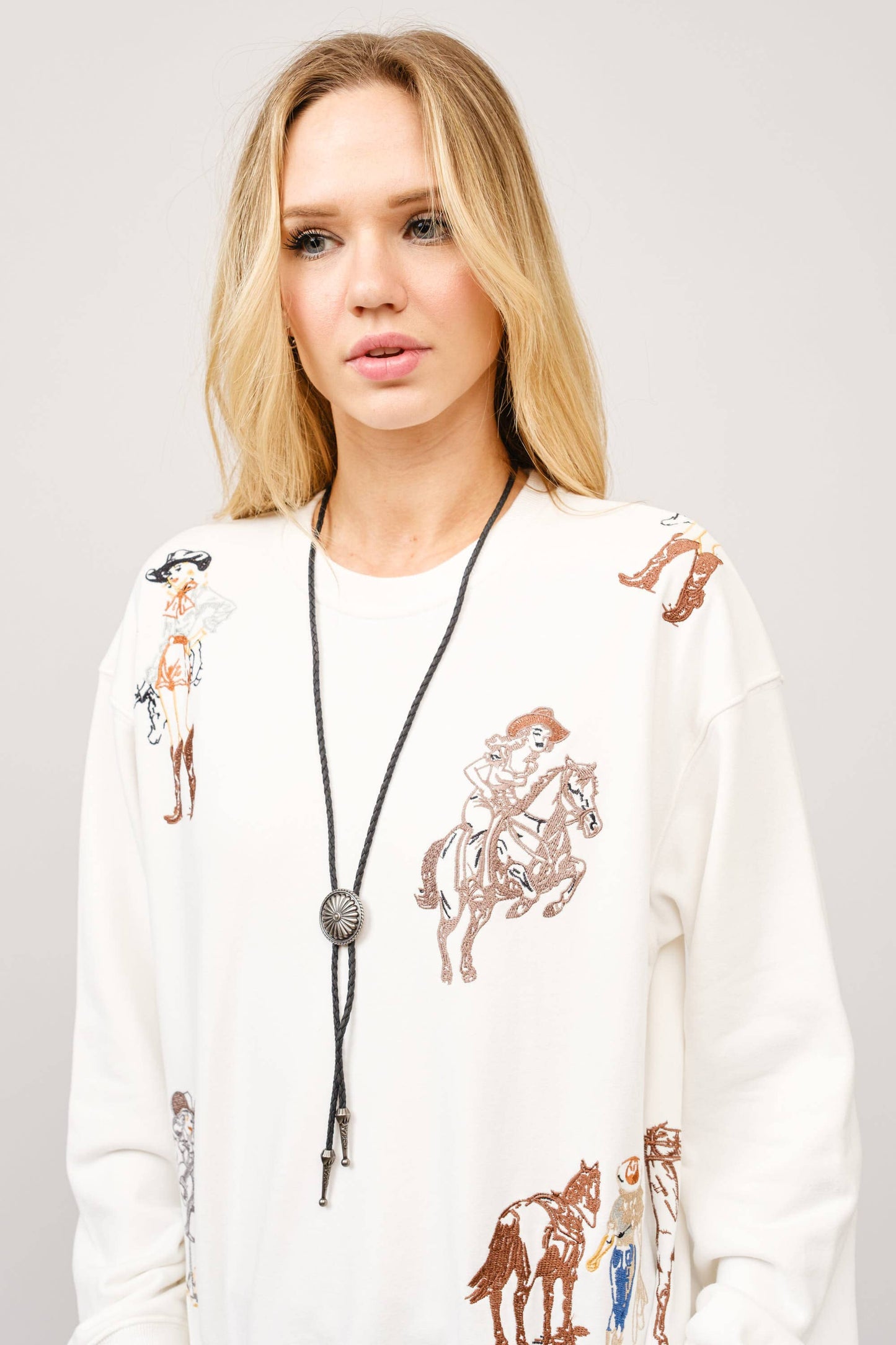 Western Motif Embroidered Graphic Sweatshirt