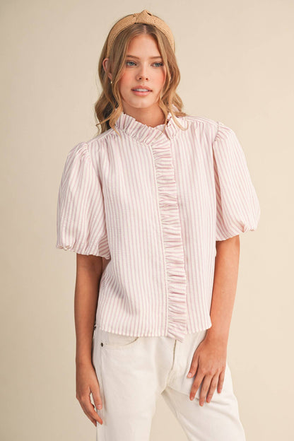 Striped Ruffle Button Down Top