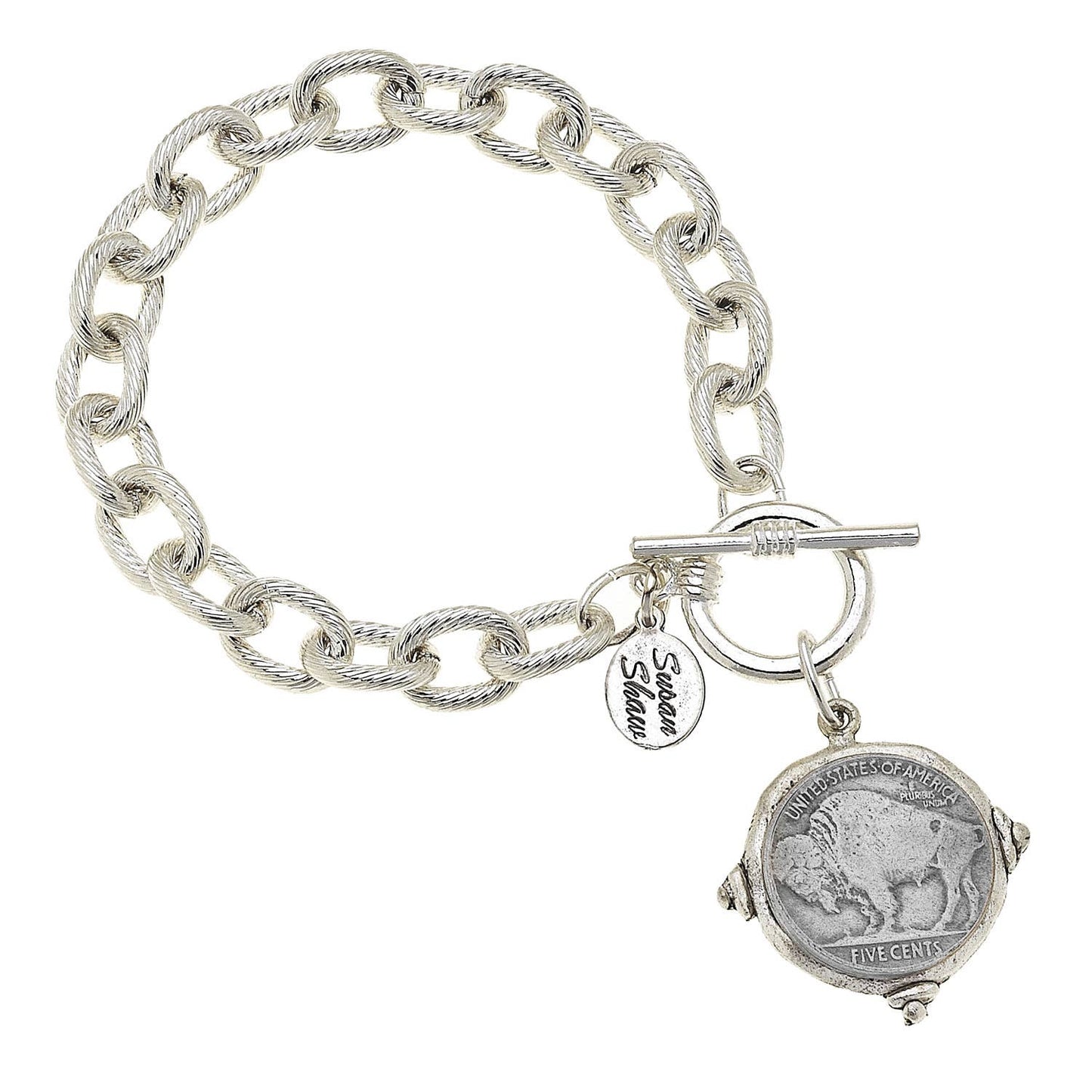 Susan Shaw Silver Vintage Buffalo Head Coin Bracelet