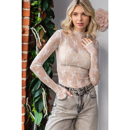 Lace Long Sleeve See Through Polka Dot Top