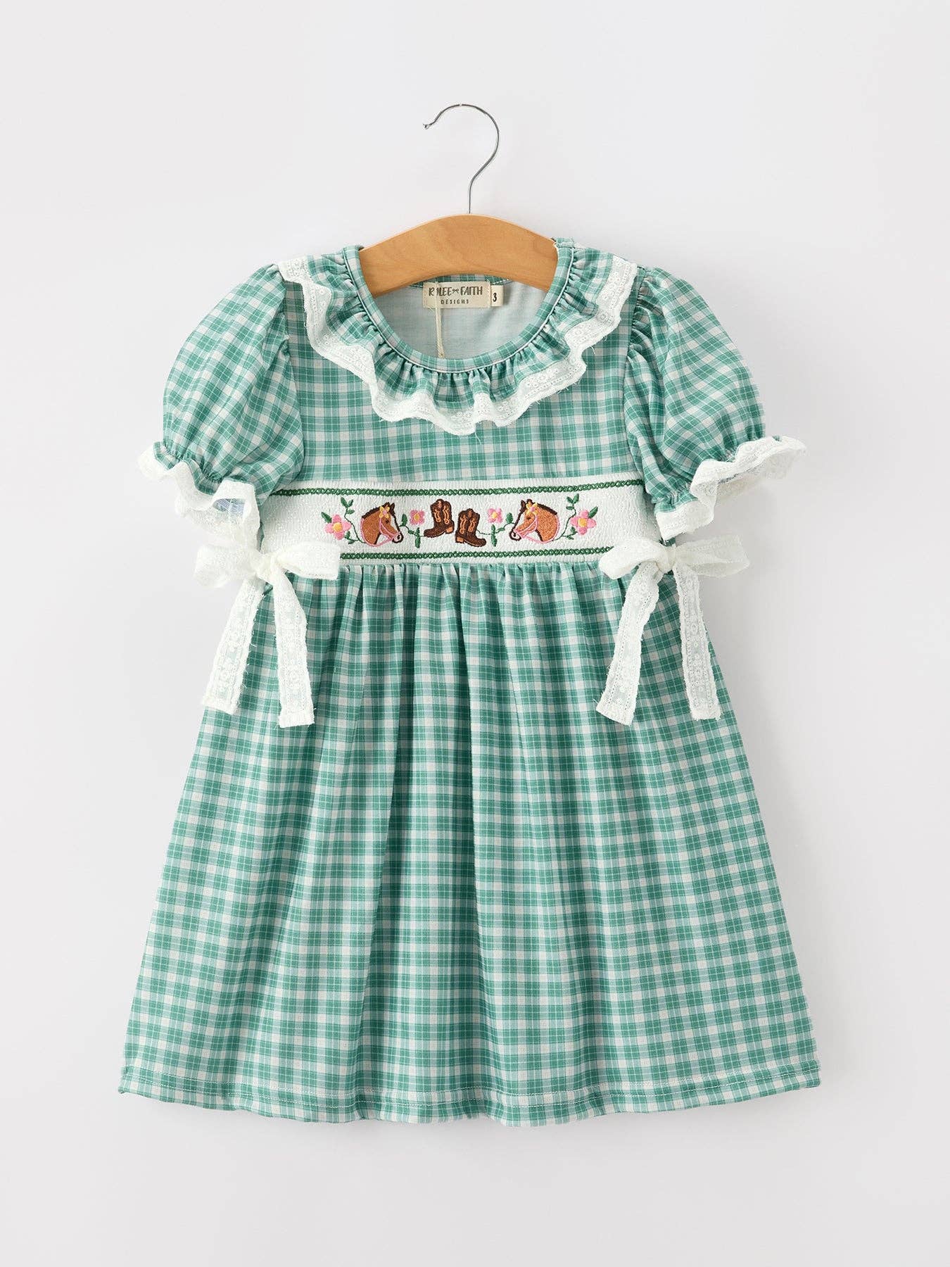 Girl's Western Plaid Horse Embroidered Dress