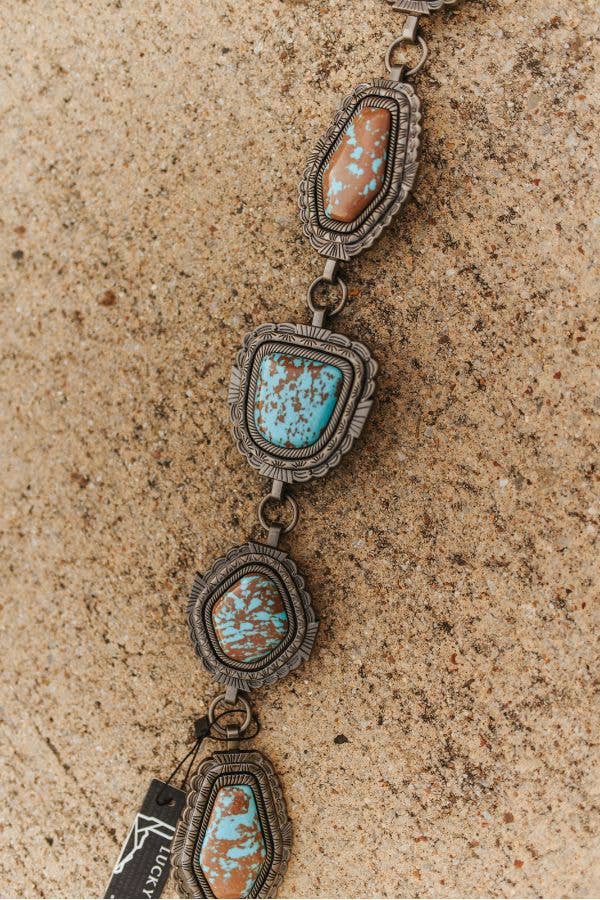 Lucky & Blessed Vintage Turquoise Brown Marble Stone Chain Belt