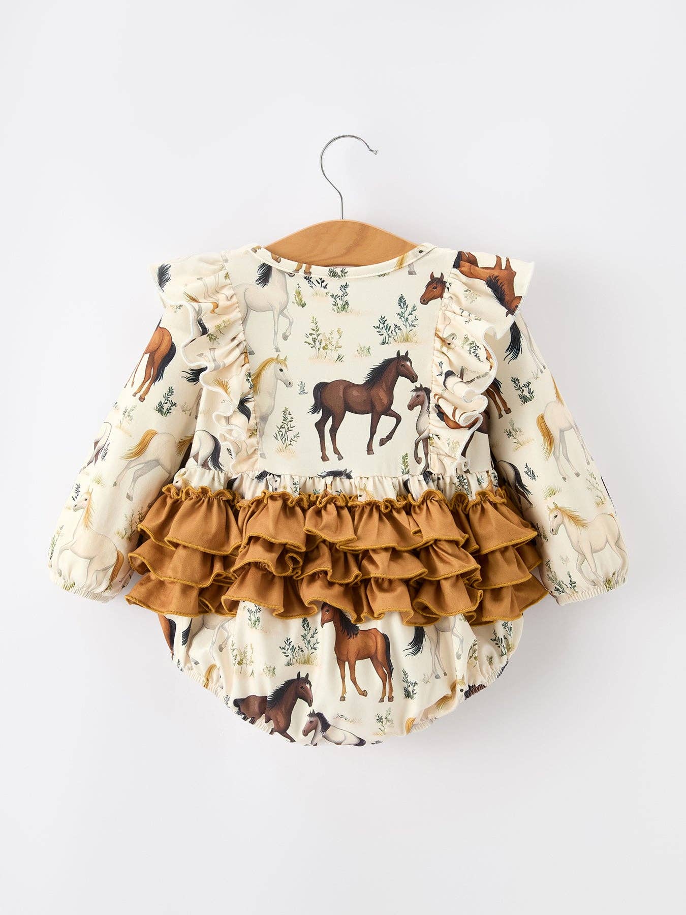 Girl's Western Horse Ruffle Romper