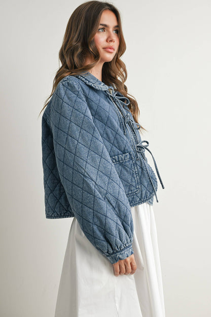 Quilted Long Sleeve Tie-Front Jacket